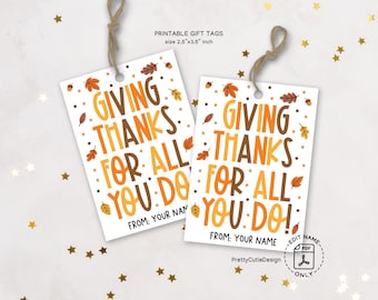 Thanksgiving Gift Tags Printable for Staff Appreciation, Fall Favor Labels for Teachers and Coworkers