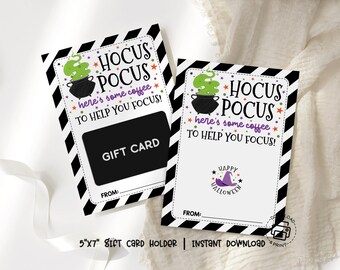 Hocus Pocus Coffee Gift Card Holder Printable, Halloween Appreciation Gift for Teacher or Friend, Witch Cauldron Gift Envelope