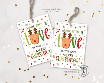 Christmas Cookie Tag Printable, Reindeer Holiday Labels, Made with Love Gift Tags