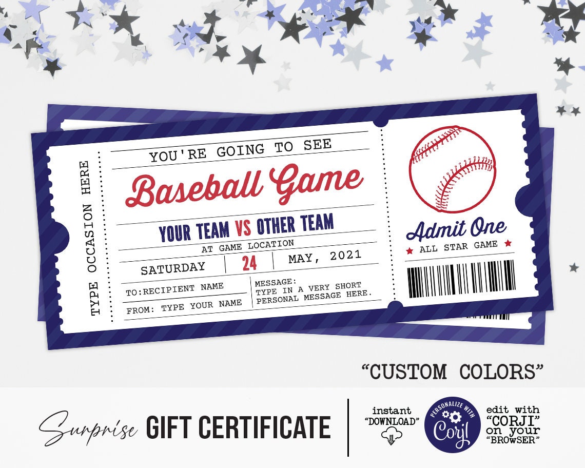 Baseball Game Surprise Gift Ticket Surprise Ticket to the Etsy
