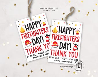Firefighter Appreciation Tags Printable, Happy Firefighters Day Gift Tags, Firefighter Thank You Tags, Fireman Party Favor Tags Download