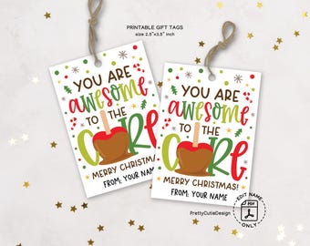 Caramel Apple Gift Tag, Teacher Christmas Favor (Printable)