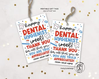 Dental Hygienist Week Gift Tags Printable, Dental Appreciation Tags, Thank You Tags for Dental Staff, Dental Office Gift Tag, Hygienist Week