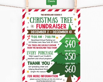 Christmas Tree Fundraiser Flyer, Canva Template, School Holiday Event Poster
