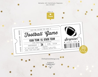 Football Ticket Template Canva Editable, Football Ticket Gift Certificate, Football Game Gift, Football Birthday Surprise Ticket Gift