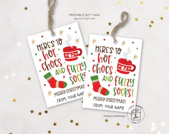 Christmas Gift Tags Printable, Hot Chocs and Fuzzy Socks, Cozy Winter Labels