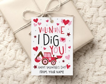 Construction Valentine Tags, I Dig You Gift Label, Boys Truck Class Favor, Digital Download