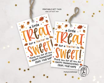 Thanksgiving Gift Tags Printable for Teachers: Thankful Treat Bag Tags, Staff Appreciation Favor Labels