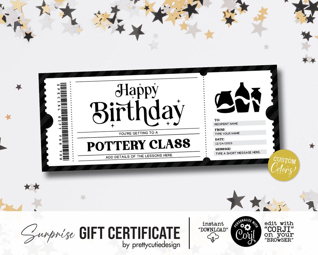 Editable Pottery Class Ticket Template, Pottery Class Gift Voucher