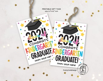 Kindergarten Graduation Gift Tags, Class of 2024 Gift Tags, End of the Year Gift Tags, Class Treat Tags, 2024 Graduation Gift Tag Printable