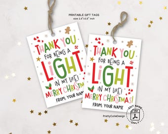 Christmas Gift Tags, Thank You Light in My Life Printable, Teacher Coworker
