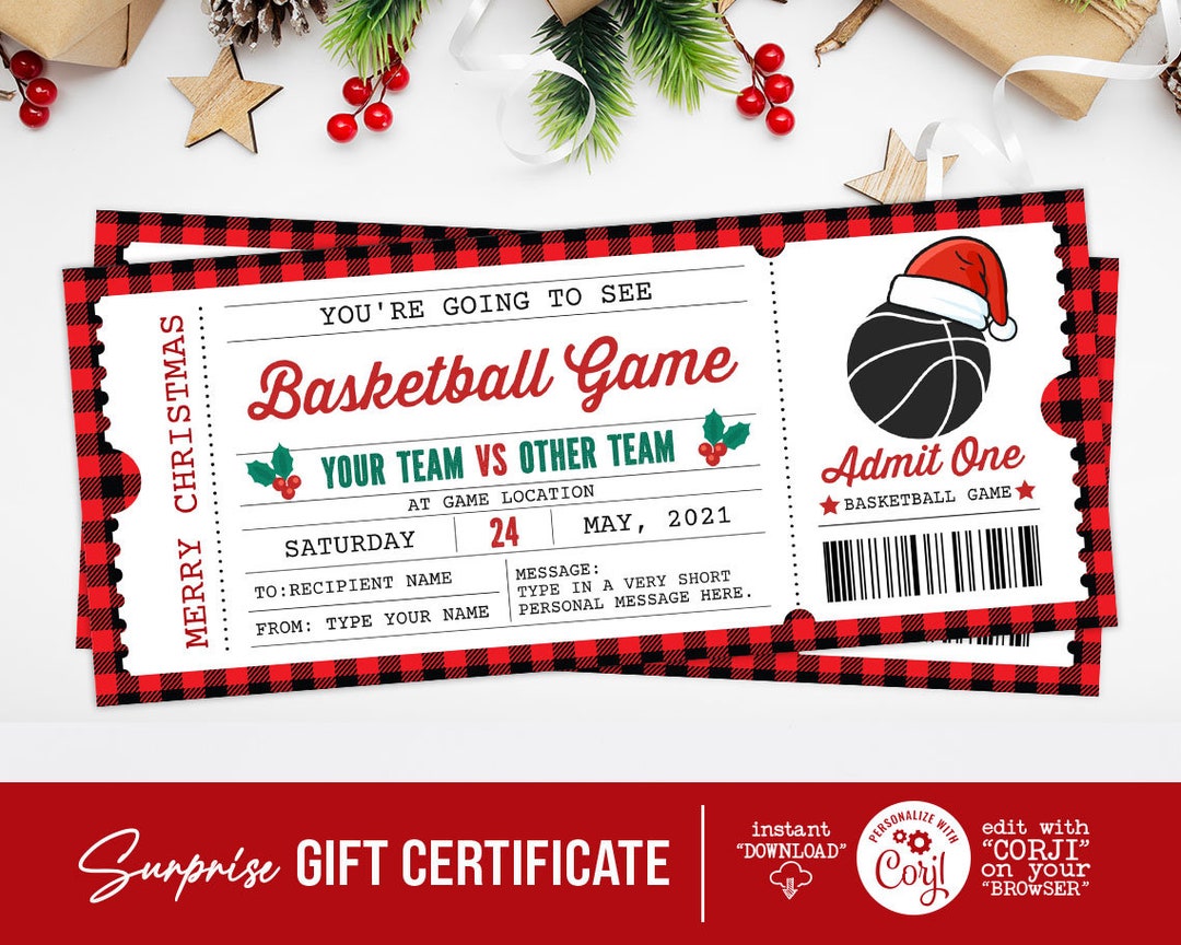 Christmas Basketball Surprise Ticket, Holiday Surprise Ticket ...