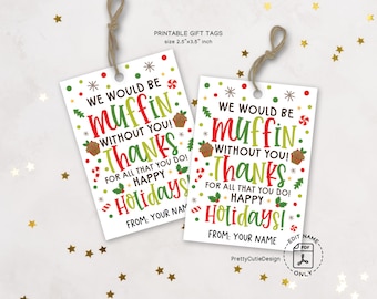 Muffin Thank You Tags, Holiday Appreciation Gift, Christmas Printable (Instant Download)
