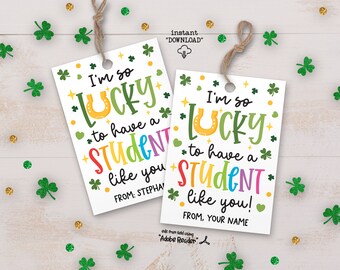 St Patricks Day Lucky To Have You Student Gift Tag, St Pattys Day Student Appreciation Tags, Party Favor St Patrick Classroom Treat Tags