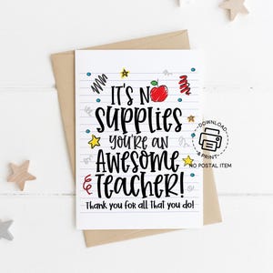 Carte de remerciement pour professeur imprimable, jeu de mots drôle, remerciement pour les professeurs, vous êtes un professeur génial, téléchargement immédiat pour cadeau de professeur