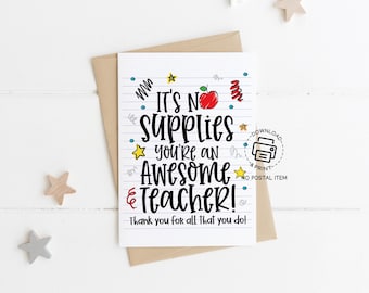 Teacher Appreciation Card Printable, Funny Pun Thank You Note for Teachers, You're an Awesome Teacher, Instant Download for Teacher Gift