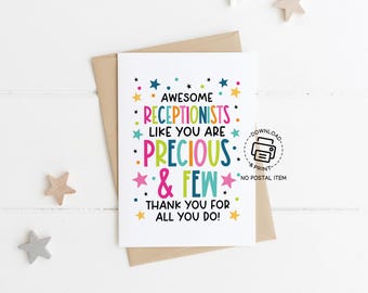 Receptionist Day Greeting Card Printable, Office Appreciation Card, Admin Day Gift Tag, Thank You Card for Receptionist