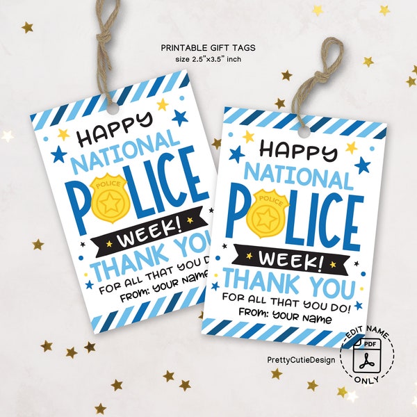 National Police Week Tag, Police Week Gifts, Police Officer Gifts, Police Week Gift Tag Printable, Police Week Thank You Tags