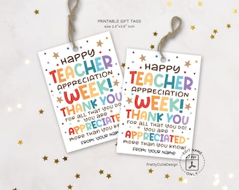 Teacher Appreciation Week Gift Tags Printable, Thank You Tags for Teachers, Rainbow Treat Bag Tags, Goodie Bag Tag Instant Download