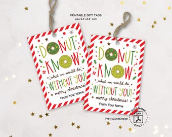 Donut Christmas Gift Tags, Teacher Coworker Volunteer Thanks, Holiday Treat Bag Labels