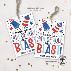 Étiquette-cadeau du 4 juillet imprimable, j'espère que votre 4 juillet est une explosion, conception patriotique de feux d'artifice, étoiles rouges blanches bleues, étiquette de cadeau