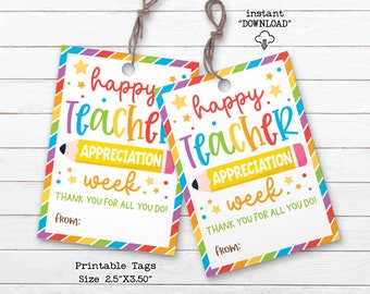 Happy Teacher Appreciation Week, Printable Teacher Appreciation Gift Tag, Teacher and Staff Cookie Treat Tag, School PTO PTA