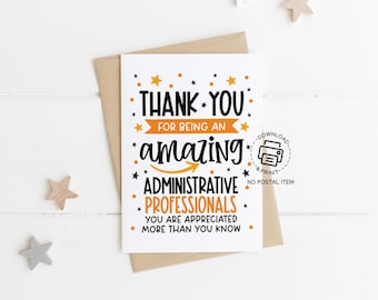 Administrative Professionals Day Card, Printable Office Thank You Card, Admin Staff Appreciation, 4x6 Instant Download for Coworkers