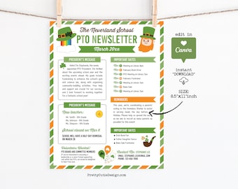 March School Newsletter Template, Events Flyer (Canva Editable, Digital Download)
