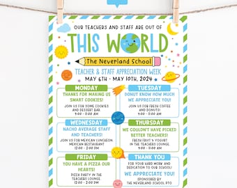 Teacher Appreciation Week Itinerary Flyer Template, Out of This World Teacher and Staff Appreciation Flyer Editable Itinerary Schedule