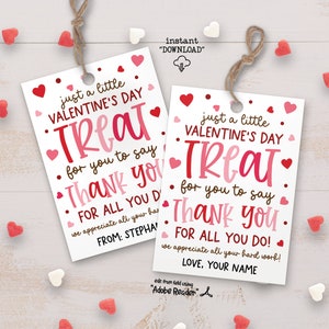 Valentine Thank You Printable Tags, Coworker Valentine Gift Tags, Valentine Teacher Appreciation Tag, Thank You Staff Valentine Gift Tag