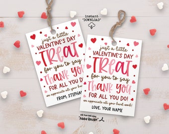 Valentine Thank You Printable Tags, Coworker Valentine Gift Tags, Valentine Teacher Appreciation Tag, Thank You Staff Valentine Gift Tag