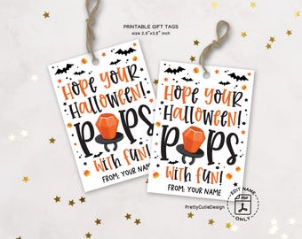 Printable Halloween Gift Tags, Hope Your Halloween POPS With Fun, Happy Halloween Ring Lollipop Treat Tag, Trick or Treat Candy Tag