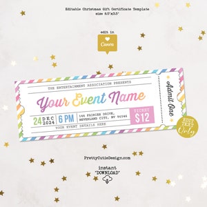 Bearbeitbare Ereignisticketvorlage, Schulspendenaktion Regenbogen Pastell bearbeitbare Couponticketvorlagen DIY Ereignisticket, Ereignisticketdesign