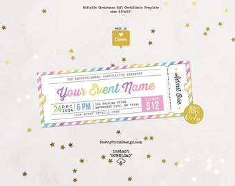 Editable Event Ticket Template, School Fundraiser Rainbow Pastel Editable Coupon Ticket Templates DIY Event Ticket, Event Ticket Design