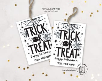 Printable Trick or Treat Happy Halloween Tags, Halloween Party Favor Bag Tag, School Halloween Treat Bag Tag, Halloween Personalized Tags