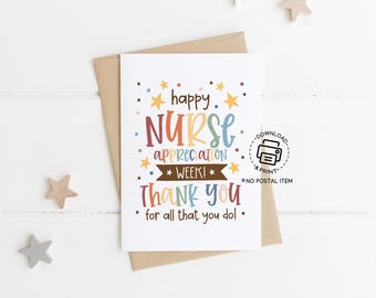 Happy Nurse Appreciation Week Card Printable, Digital Thank You Card for Nurses, Instant Download Gift for Healthcare Workers