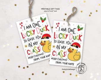 Christmas Rubber Duck Gift Tags Printable, Holiday Classroom Student Treat Label