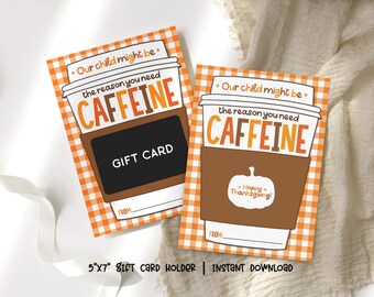 Thanksgiving Gift Card Holder Printable: Coffee Teacher Appreciation, Coworker Thank You Favor