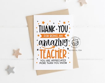 Thank You for Being an Amazing Teacher Card, Teacher Appreciation Week Printable, Instant Download Greeting Card for Teachers, School Staff