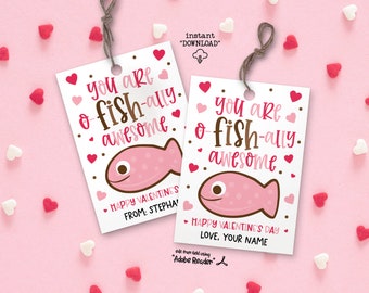 Goldfish Valentine Gift Tags, you are o fish ally awesome valentine tag, O Fish Ally Kid Valentines Day Tags, Classroom Valentines Tags