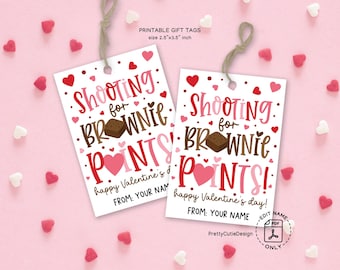 Printable Valentine Brownie Gift Tag, Shooting for Brownie Points Tag, Class Valentines Sweet Tag, Brownie Homemade Valentines Day Tags