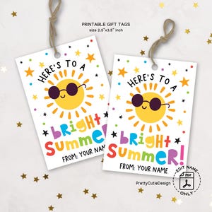 Etiquetas de regalo para un verano brillante, etiquetas imprimibles para el último día de clases, recuerdo de fin de año para estudiantes y maestros, etiquetas de agradecimiento por las vacaciones de verano