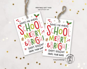 Teacher Christmas Gift Tags, School Merry and Bright Printable, Staff Appreciation