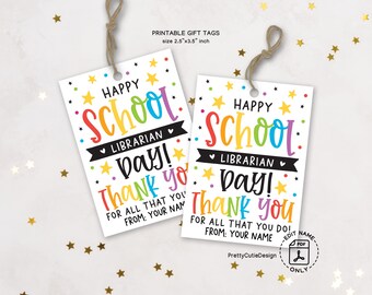 School Librarian Appreciation Tag Printable, Thank You Tags for Librarians, PTO PTA Gift Tags, Library Teacher Gift Tags, Instant Download