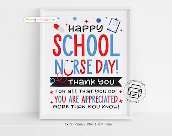 School Nurse Day Sign Printable, Nurse Appreciation Week Wall Art, Thank You School Nurse Poster, Nurse Office Decor, Instant Download Gift