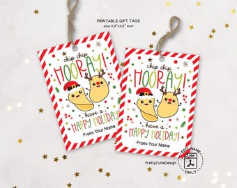 Christmas Gift Tags Printable, Chip-Chip Hooray Snack Labels, Holiday Treat Bags
