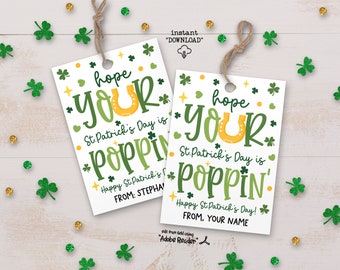 St Patrick's Day Gift Tag, Printable Popcorn Tags, St Patricks Day Is Poppin Tags, St Patricks Teacher Gift Tag, St Patrick Classroom Gifts