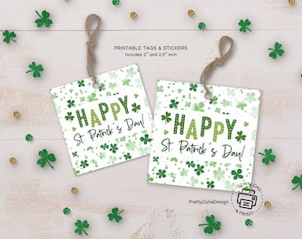 Happy St Patricks Day Printable Gift Tags, Saint Patricks Day Shamrock Gift Tag, St Pattys Day Cookie Tag, St Patrick Classroom Treat Tags