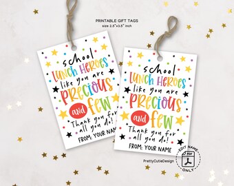 School Lunch Hero Day Gift Tags Printable, Appreciation Tags for Cafeteria Staff, Cute Thank You Tags for School Hero Week Gift Bags