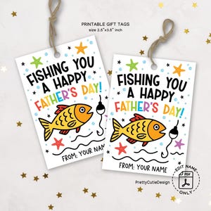 Afdrukbare Vaderdagcadeaukaartjes, Fishing You a Happy Father's Day-tag, grappig visthema, Instant Download, Outdoor Dad Gift Tag